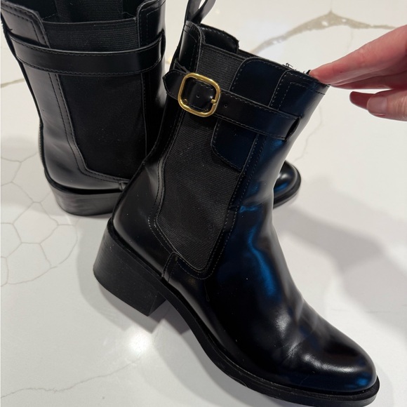 Zara Black Ankle Boots with Gold Buckle - Picture 2 of 8